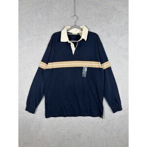 NWT Vintage St Johns Bay Polo Shirt Mens L Blue Stripes Rugby Varsity Preppy Y2K